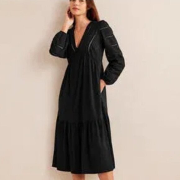 Boden Dresses & Skirts - Boden Woven Mix Midi Black Jersey Dress Size 12